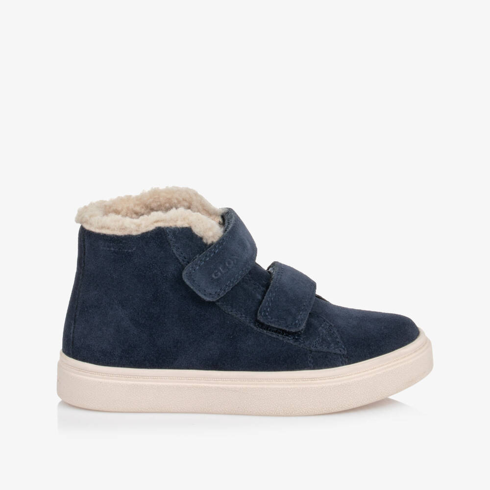 Geox-Navy Waterproof Suede Trainers with Sherpa Trims | Childrensalon