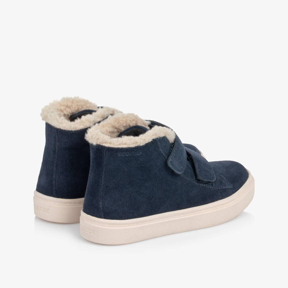 Geox-Navy Waterproof Suede Trainers with Sherpa Trims | Childrensalon