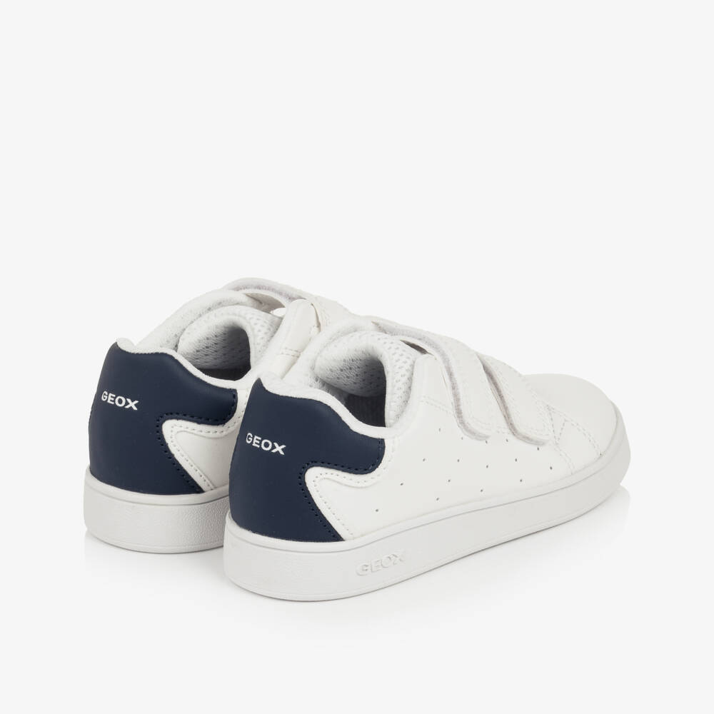 Geox-White Faux Leather & Mesh Velcro Trainers | Childrensalon