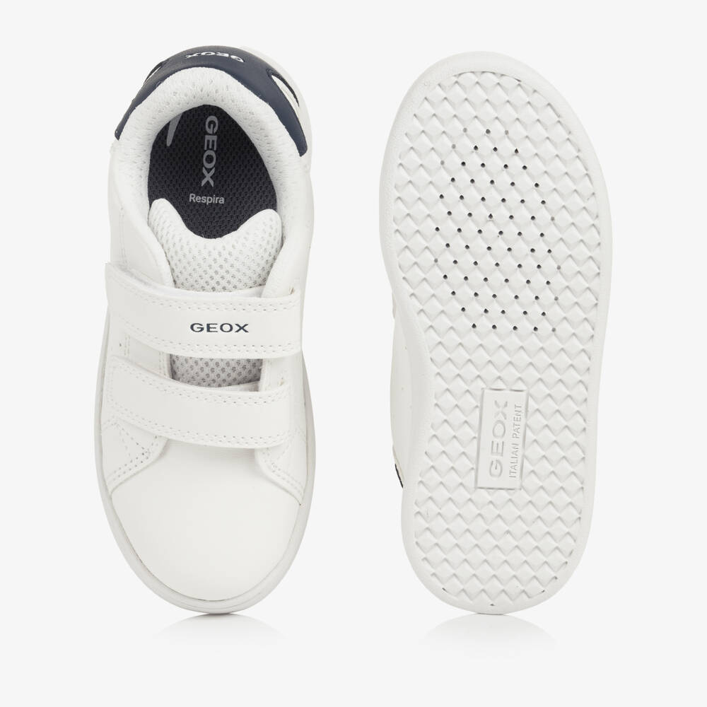 Geox-White Faux Leather & Mesh Velcro Trainers | Childrensalon