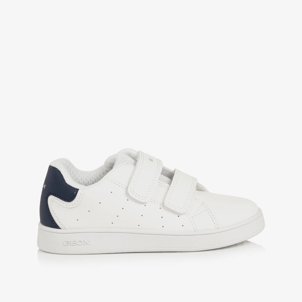Geox-White Faux Leather & Mesh Velcro Trainers | Childrensalon