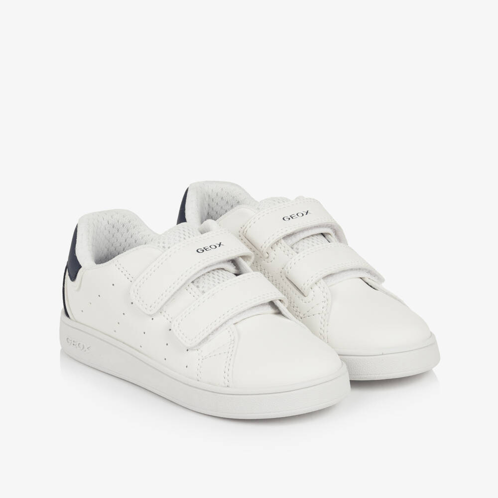 Geox-White Faux Leather & Mesh Velcro Trainers | Childrensalon