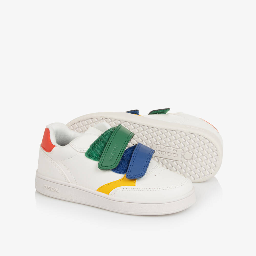 Geox-White Faux Leather Trainers with Colourful Accents | Childrensalon