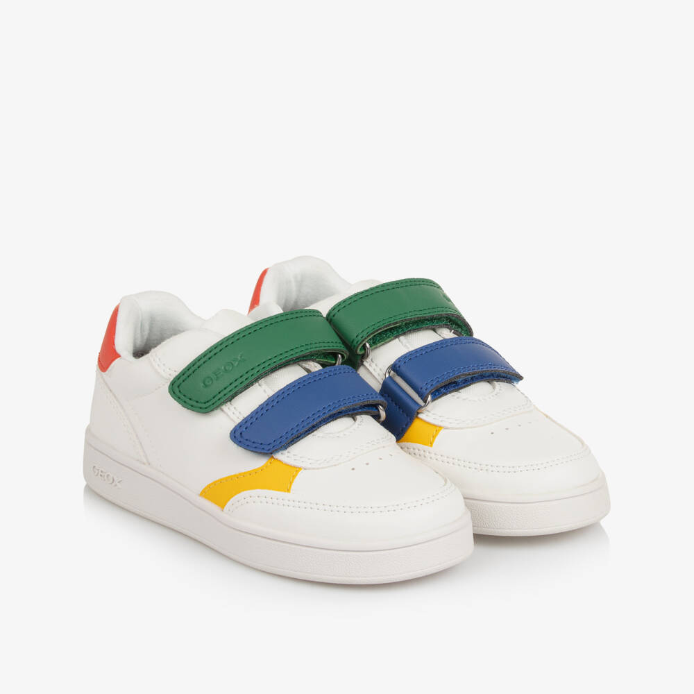 Geox-White Faux Leather Trainers with Colourful Accents | Childrensalon