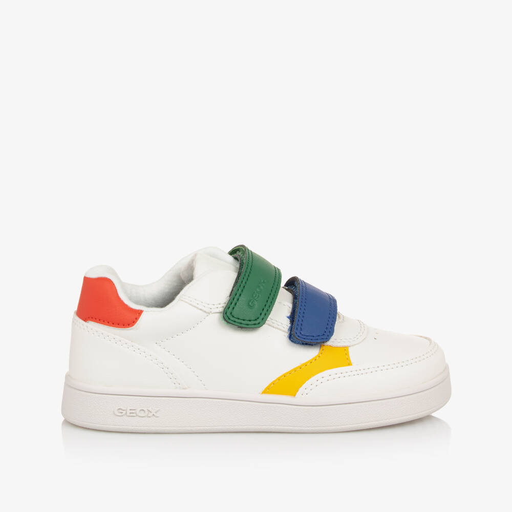 Geox-White Faux Leather Trainers with Colourful Accents | Childrensalon