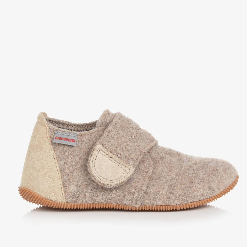 Giesswein-Beige Felted Wool Slippers | Childrensalon