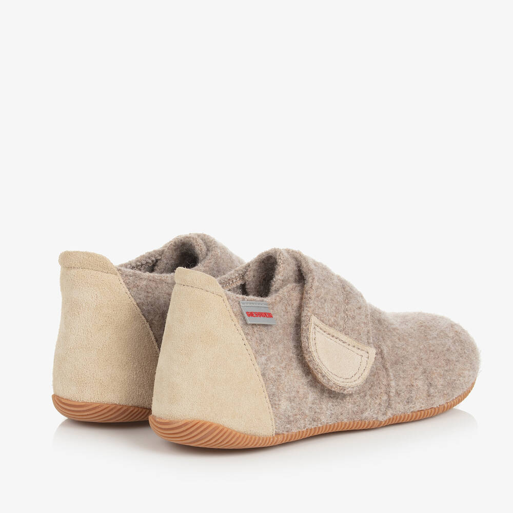 Giesswein-Beige Felted Wool Slippers | Childrensalon