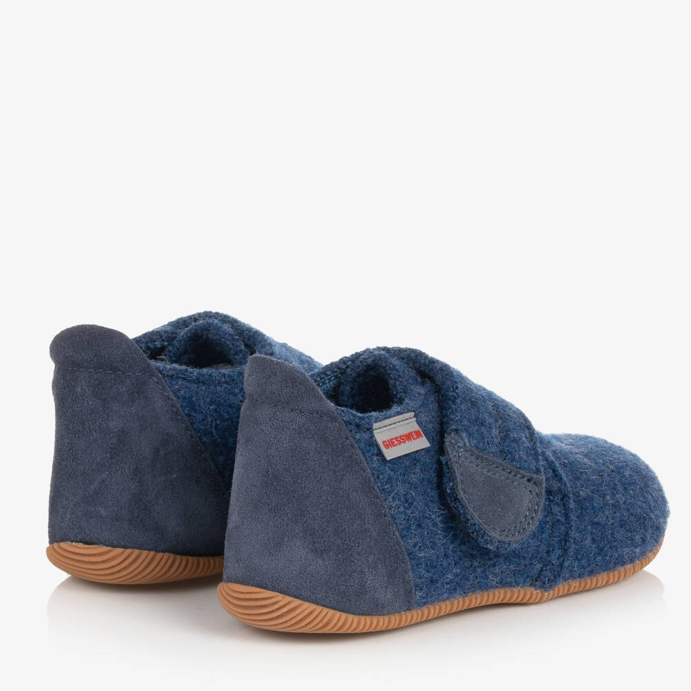 Giesswein-Blue Felted Wool Velcro Slippers | Childrensalon