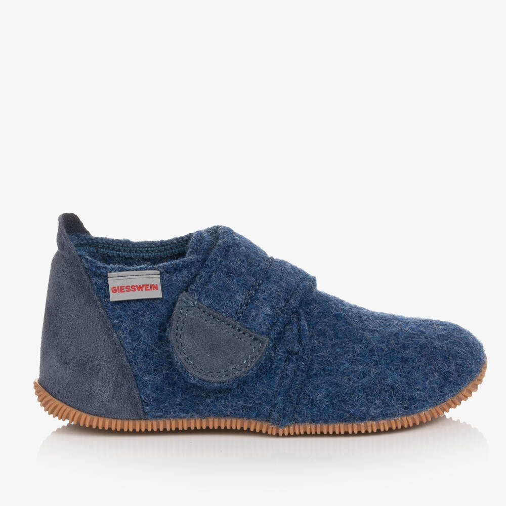 Giesswein-Blue Felted Wool Velcro Slippers | Childrensalon