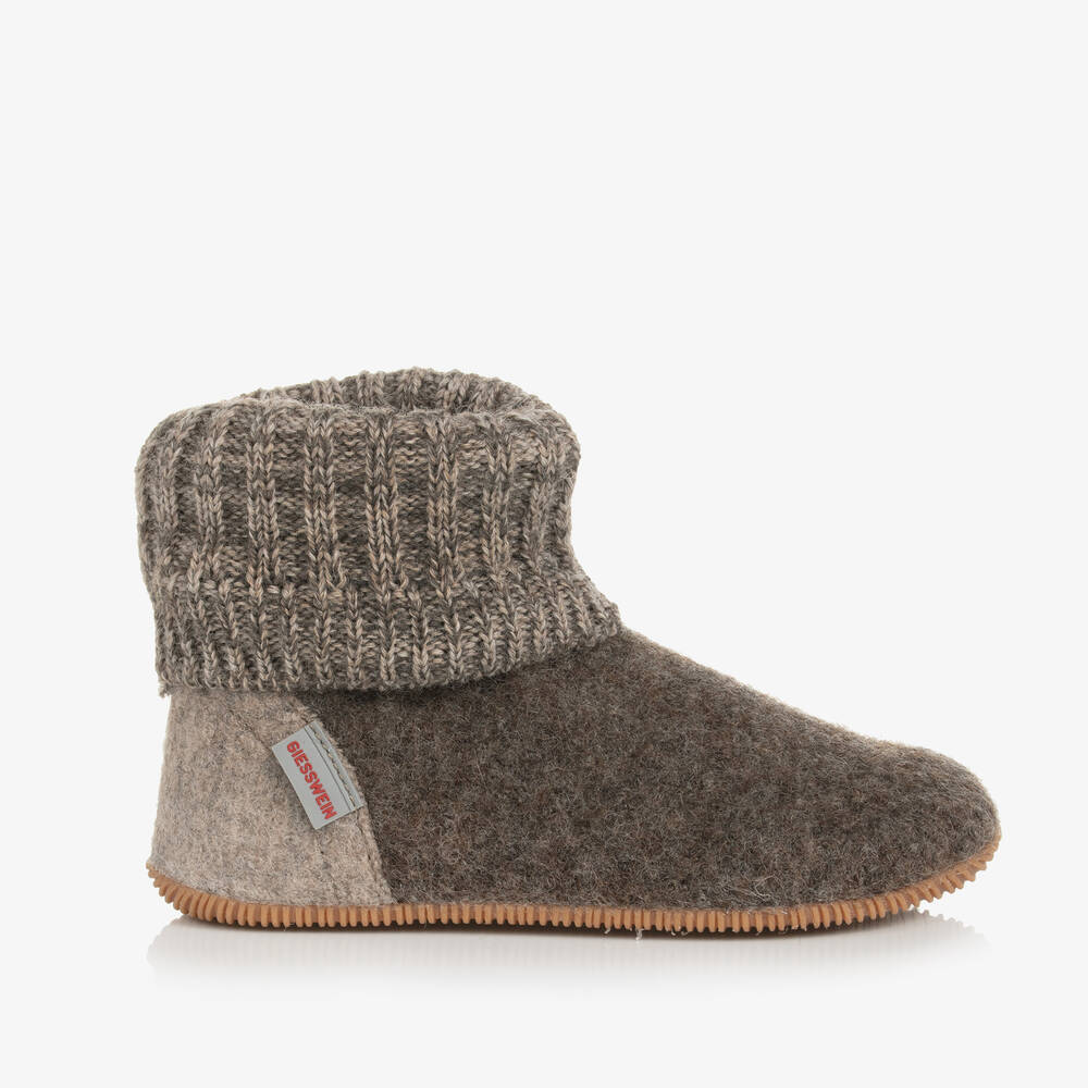 Giesswein-Brown Felted Wool Slippers | Childrensalon