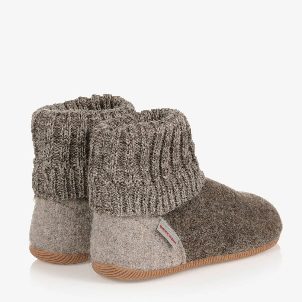 Giesswein-Brown Felted Wool Slippers | Childrensalon