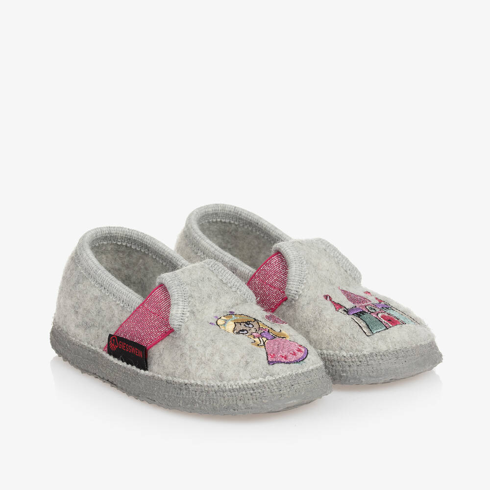Giesswein-Girls Grey Wool Princess Slippers | Childrensalon