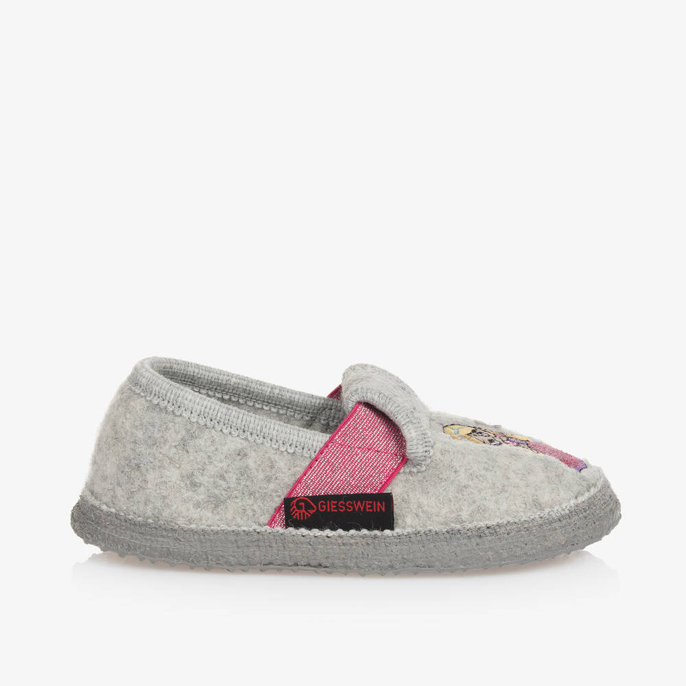 Giesswein-Girls Grey Wool Princess Slippers | Childrensalon