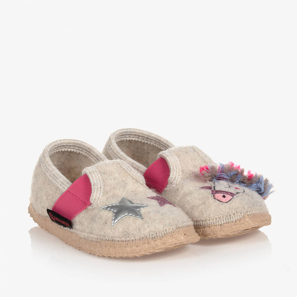 Giesswein-Ivory Wool Unicorn Slippers | Childrensalon
