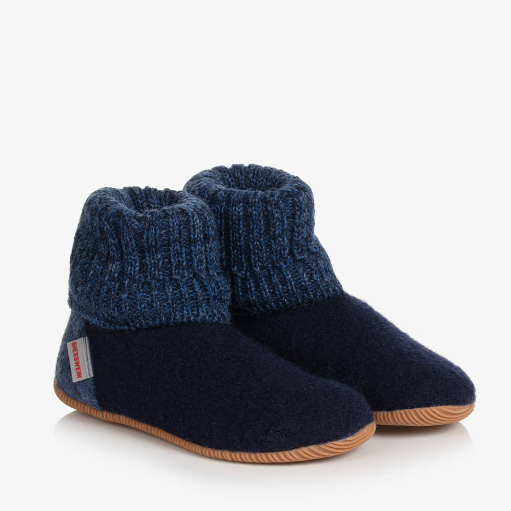 Giesswein-Navy Blue Felted Wool Slippers | Childrensalon
