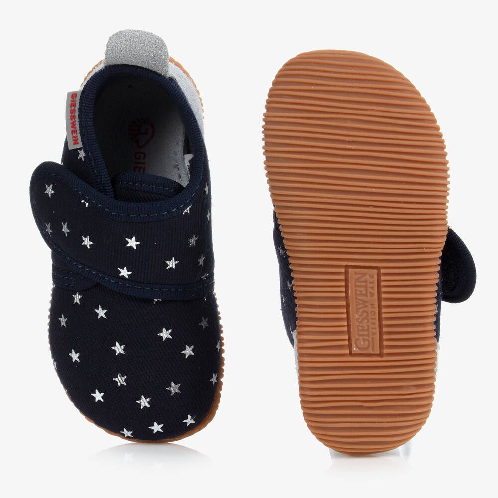 Giesswein-Navy Blue Star Velcro Slippers | Childrensalon