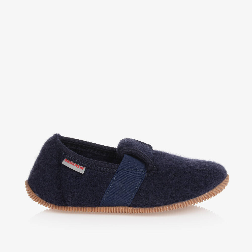 Giesswein-Navy Blue Wool Slippers | Childrensalon