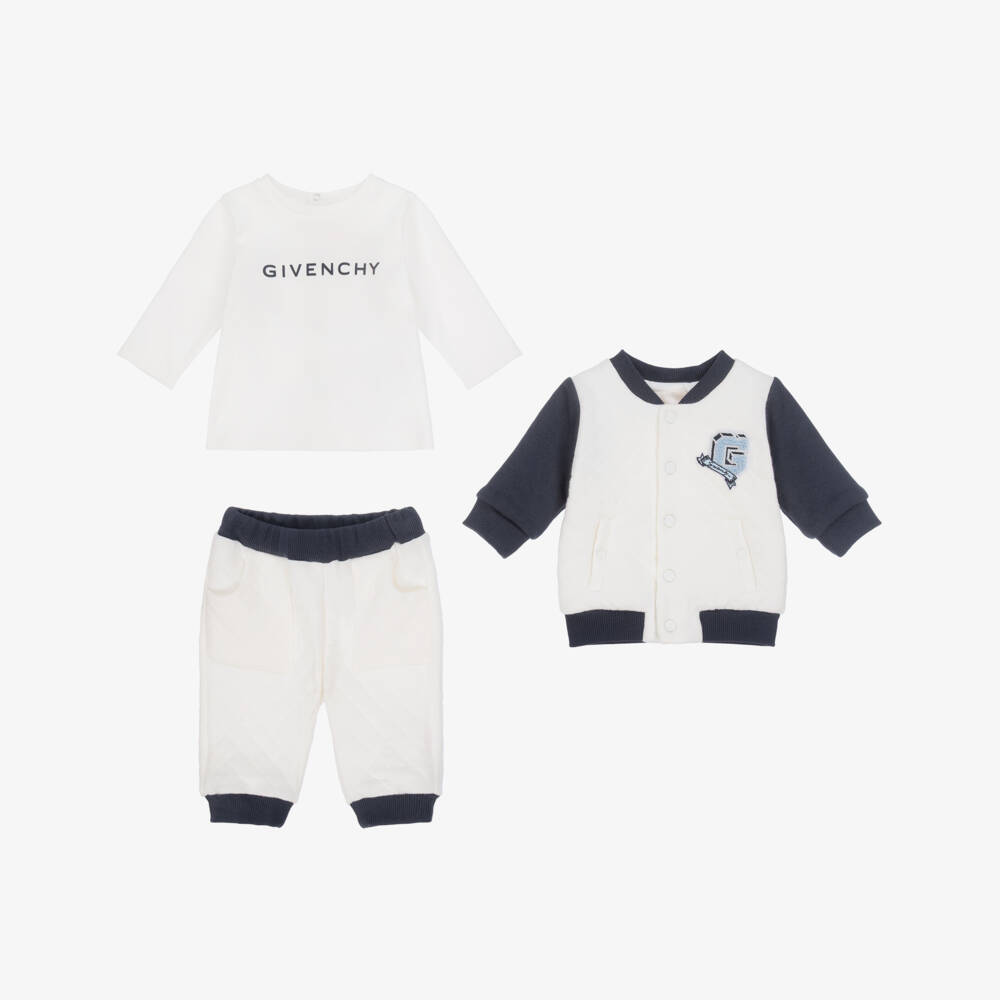 Givenchy-Baby Boys Ivory Quilted Jersey Trouser Set | Childrensalon