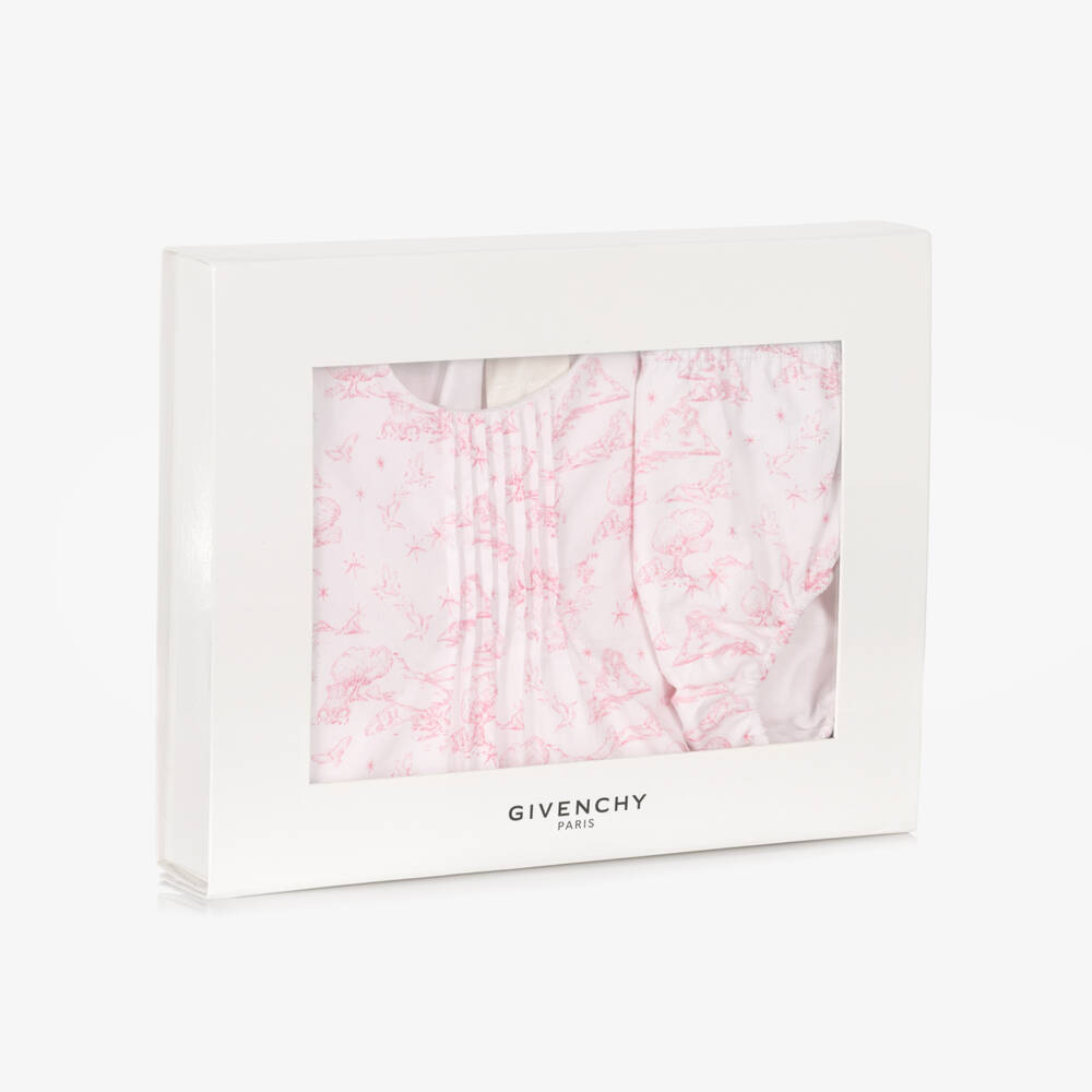 Givenchy-Baby Girls White & Pink Toile De Jouy Cotton Dress | Childrensalon