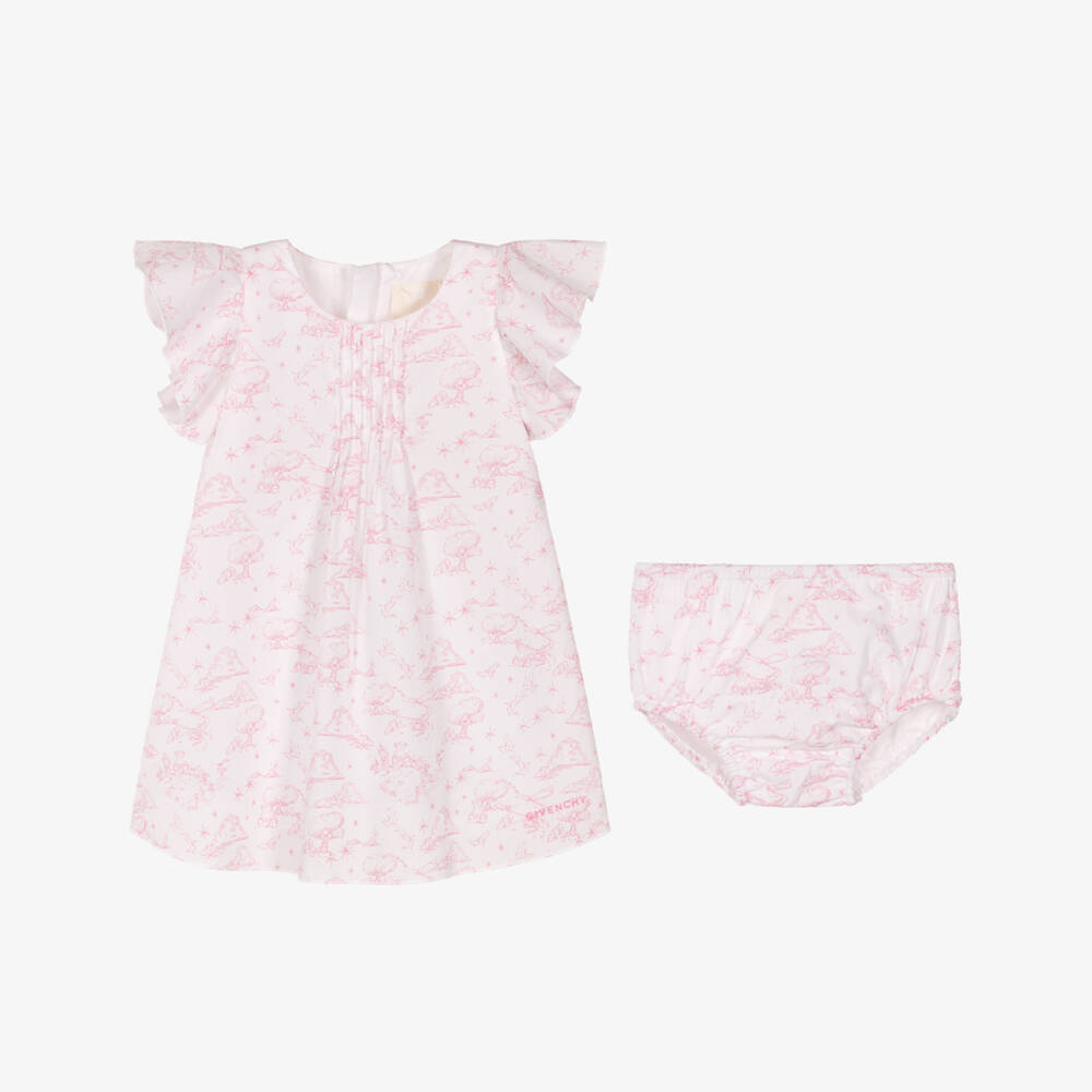 Givenchy-Baby Girls White & Pink Toile De Jouy Cotton Dress | Childrensalon