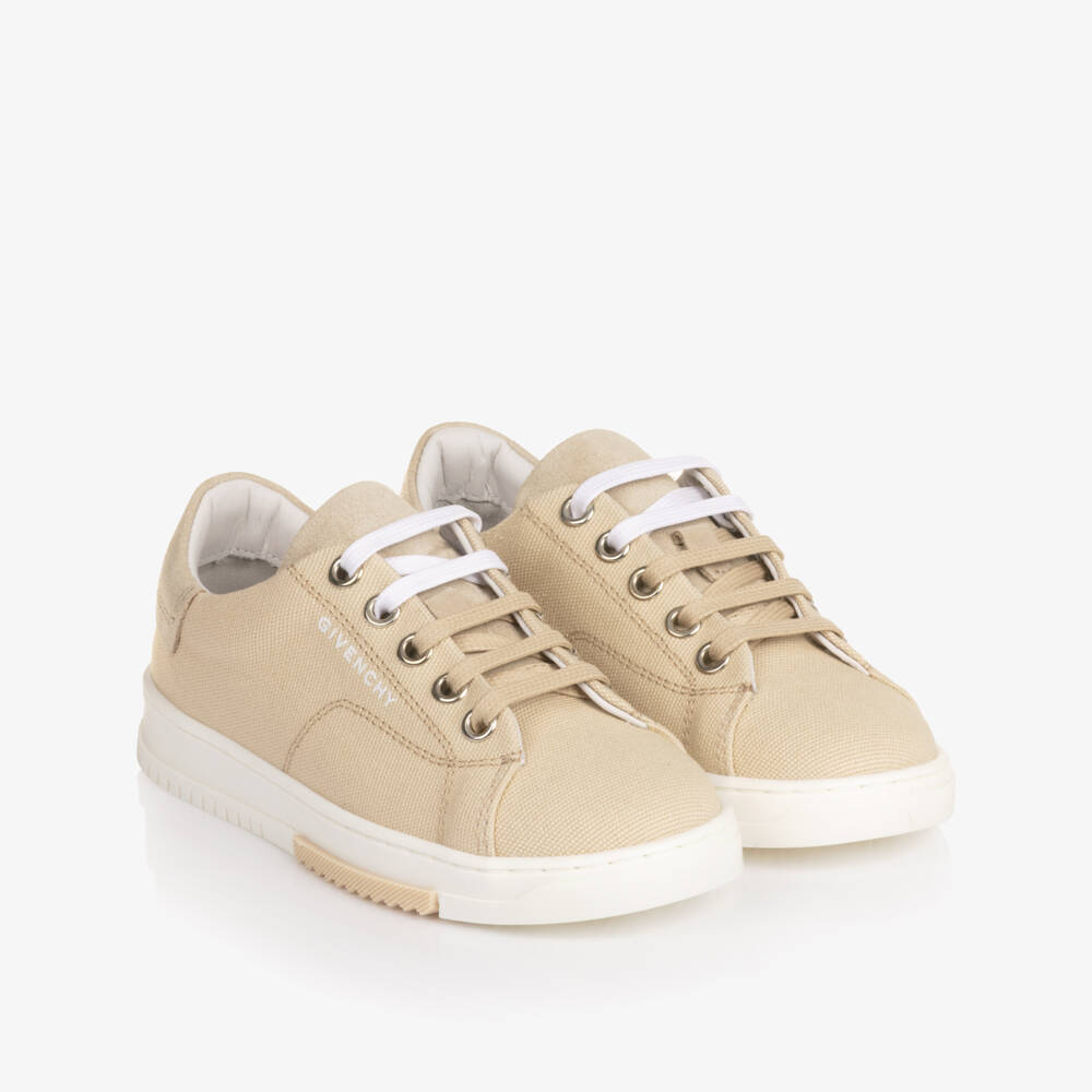 Givenchy-Beige Canvas & Suede Leather Trainers | Childrensalon