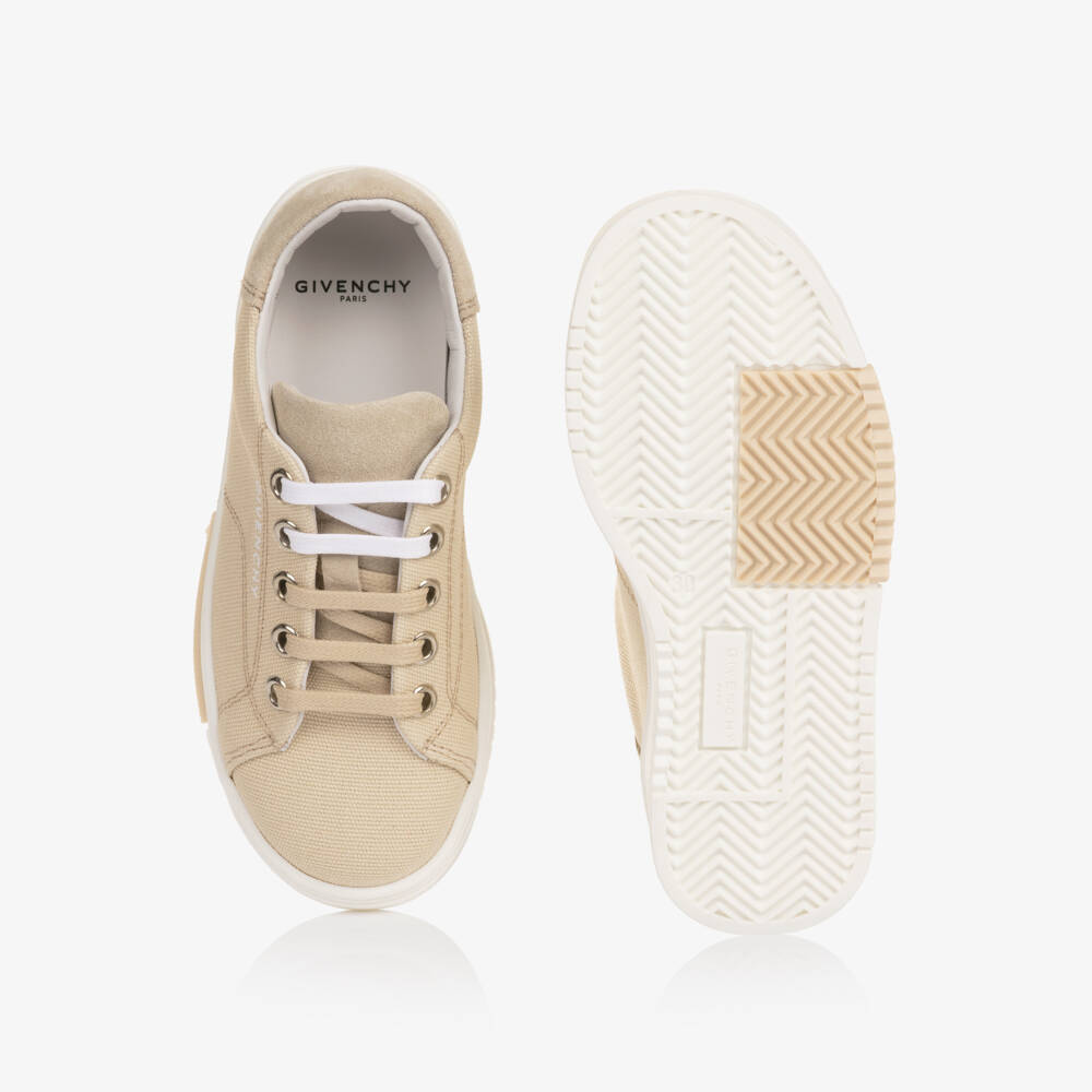 Givenchy-Beige Canvas & Suede Leather Trainers | Childrensalon