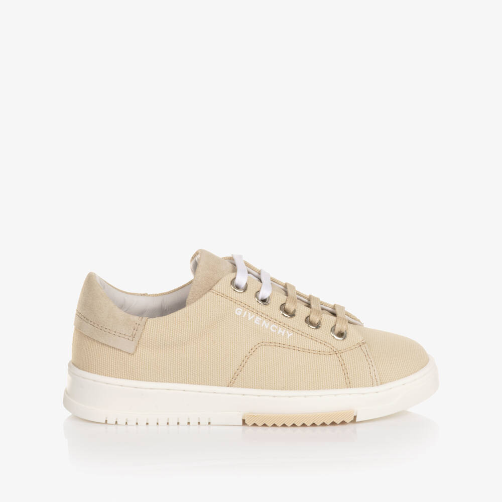Givenchy-Beige Canvas & Suede Leather Trainers | Childrensalon