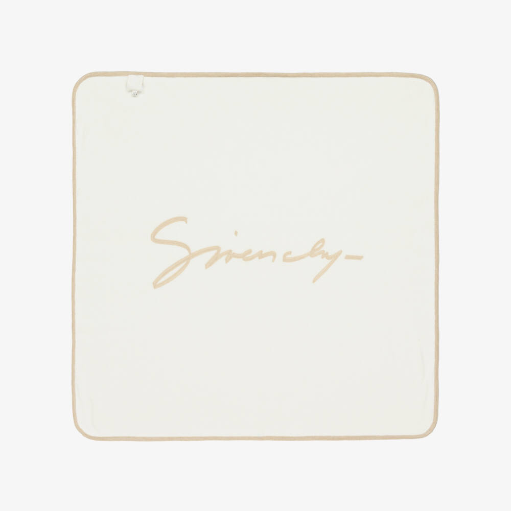 Givenchy-Beige & Ivory Cotton & Cashmere Reversible Blanket (82cm) | Childrensalon