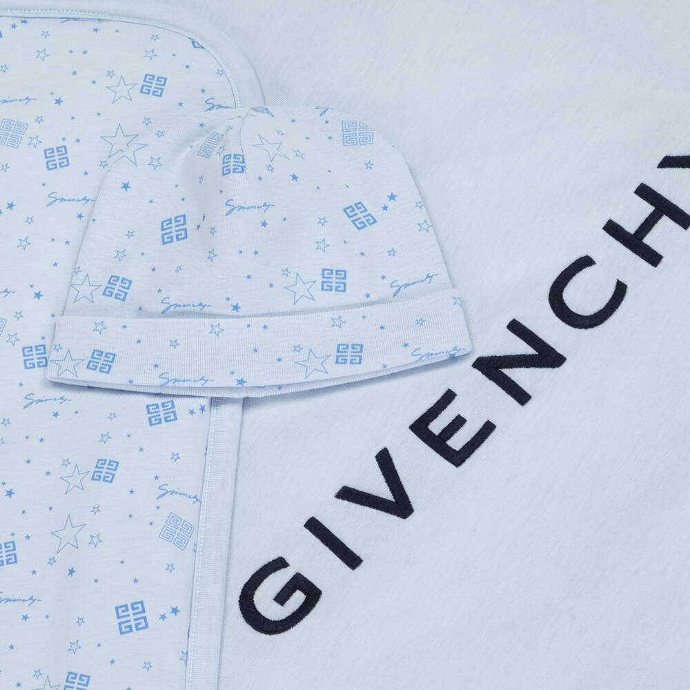 Givenchy-Blue Cotton Hat & Padded Blanket Set (78cm) | Childrensalon