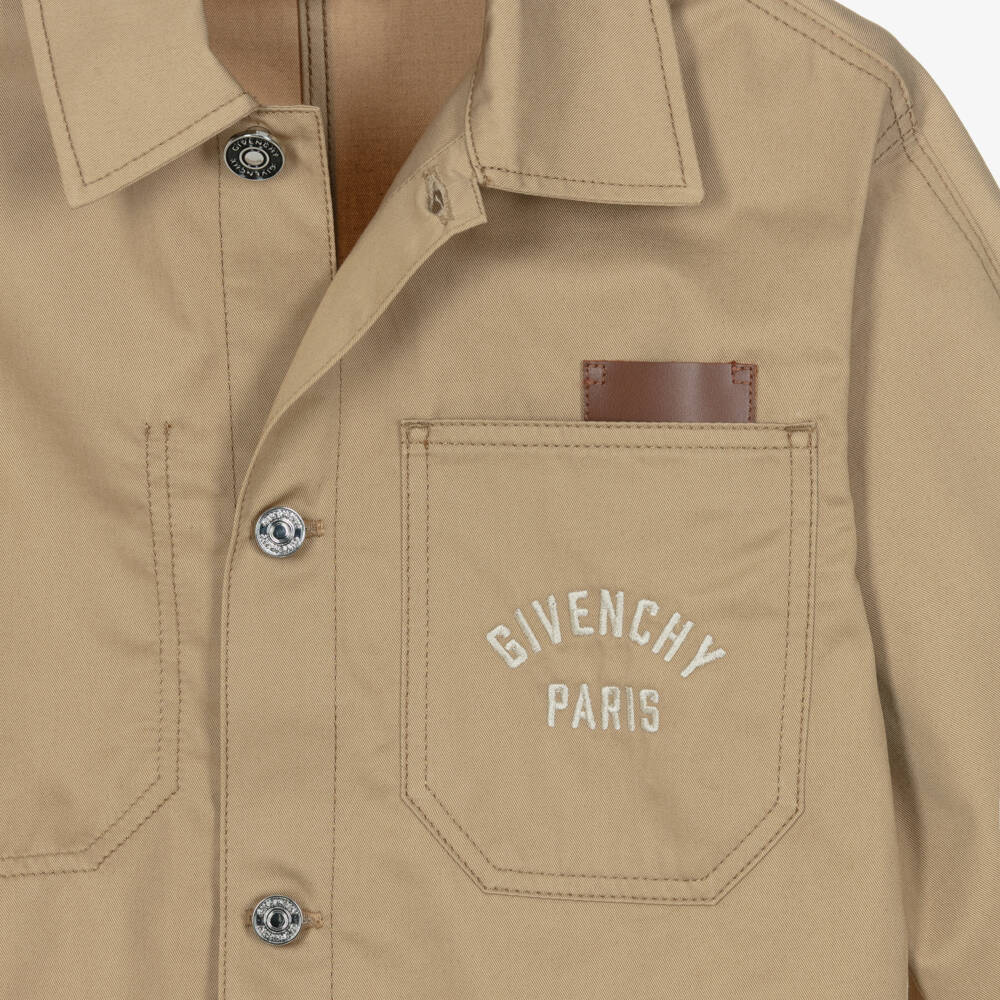 Givenchy-Рубашка оверсайз бежевая из хлопка с вышитым логотипом для мальчиков | Childrensalon