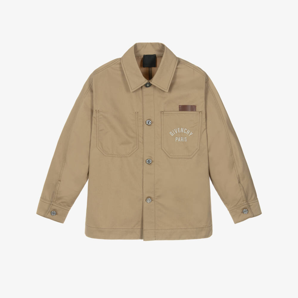 Givenchy-Boys Beige Cotton Overshirt with Embroidered Logo Pocket | Childrensalon