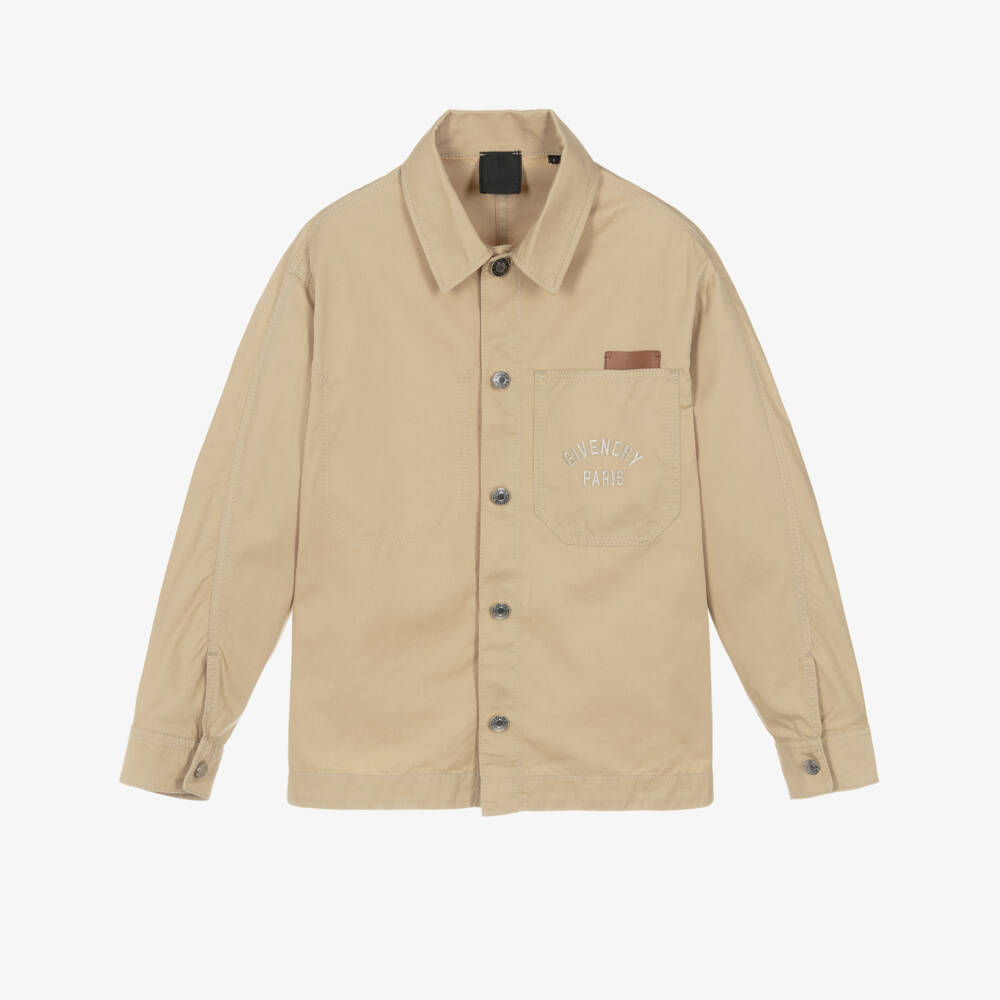 Givenchy-Boys Beige Cotton Overshirt with Embroidered Logo Pocket | Childrensalon