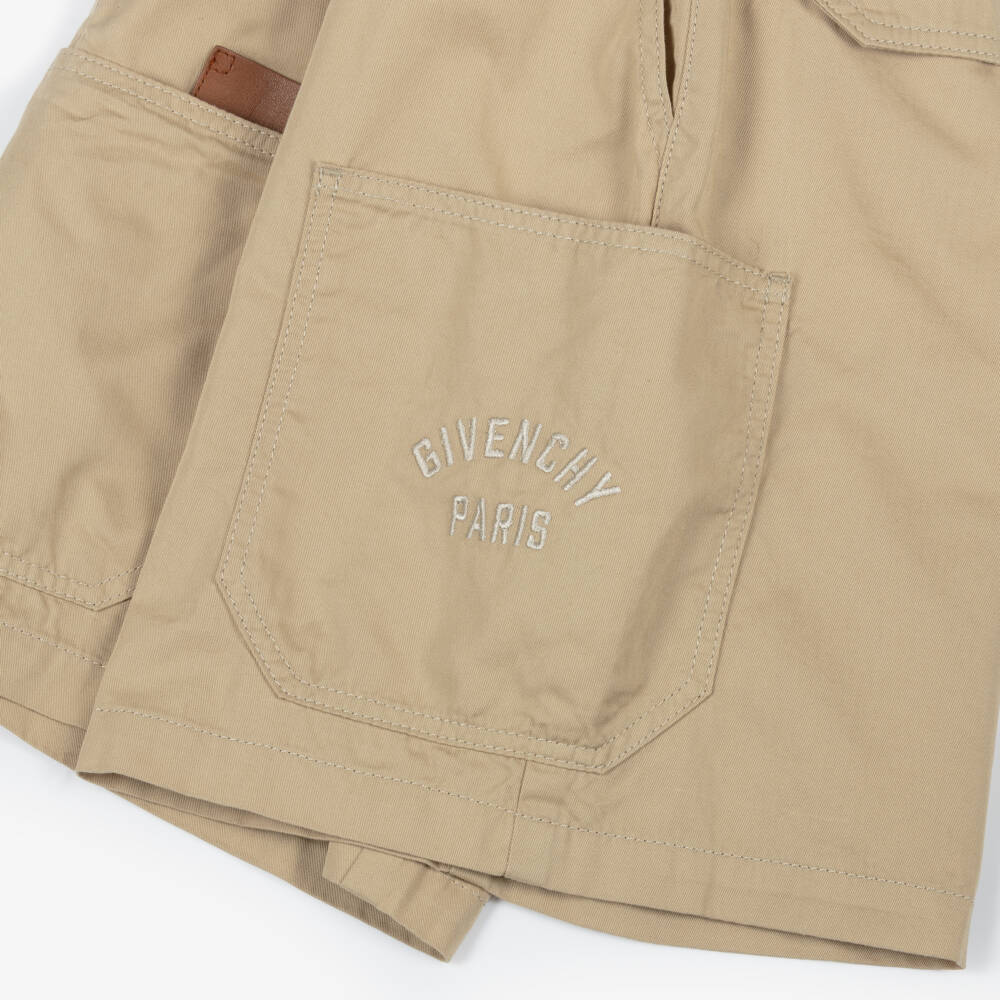 Givenchy-Boys Beige Cotton Utility Style Shorts | Childrensalon