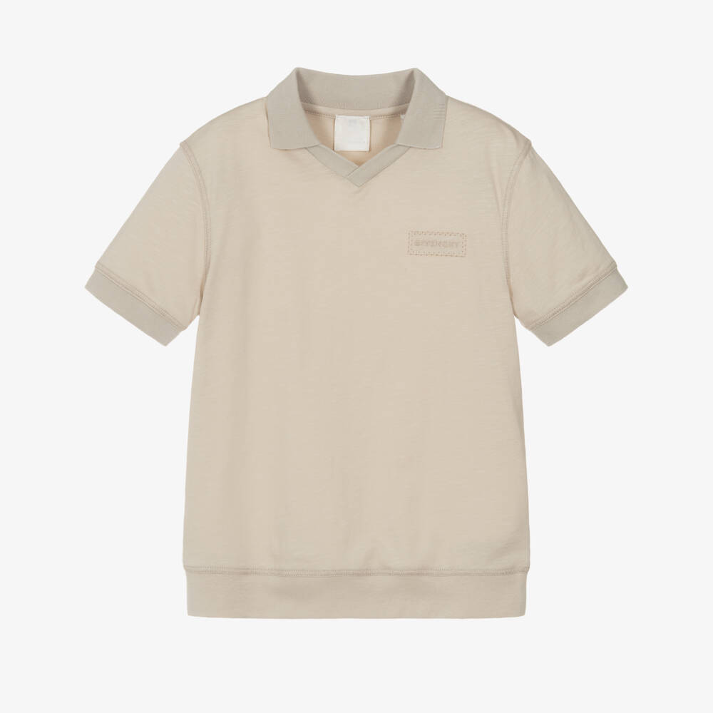 Givenchy-Boys Beige Marl Cotton T-Shirt with Collar | Childrensalon