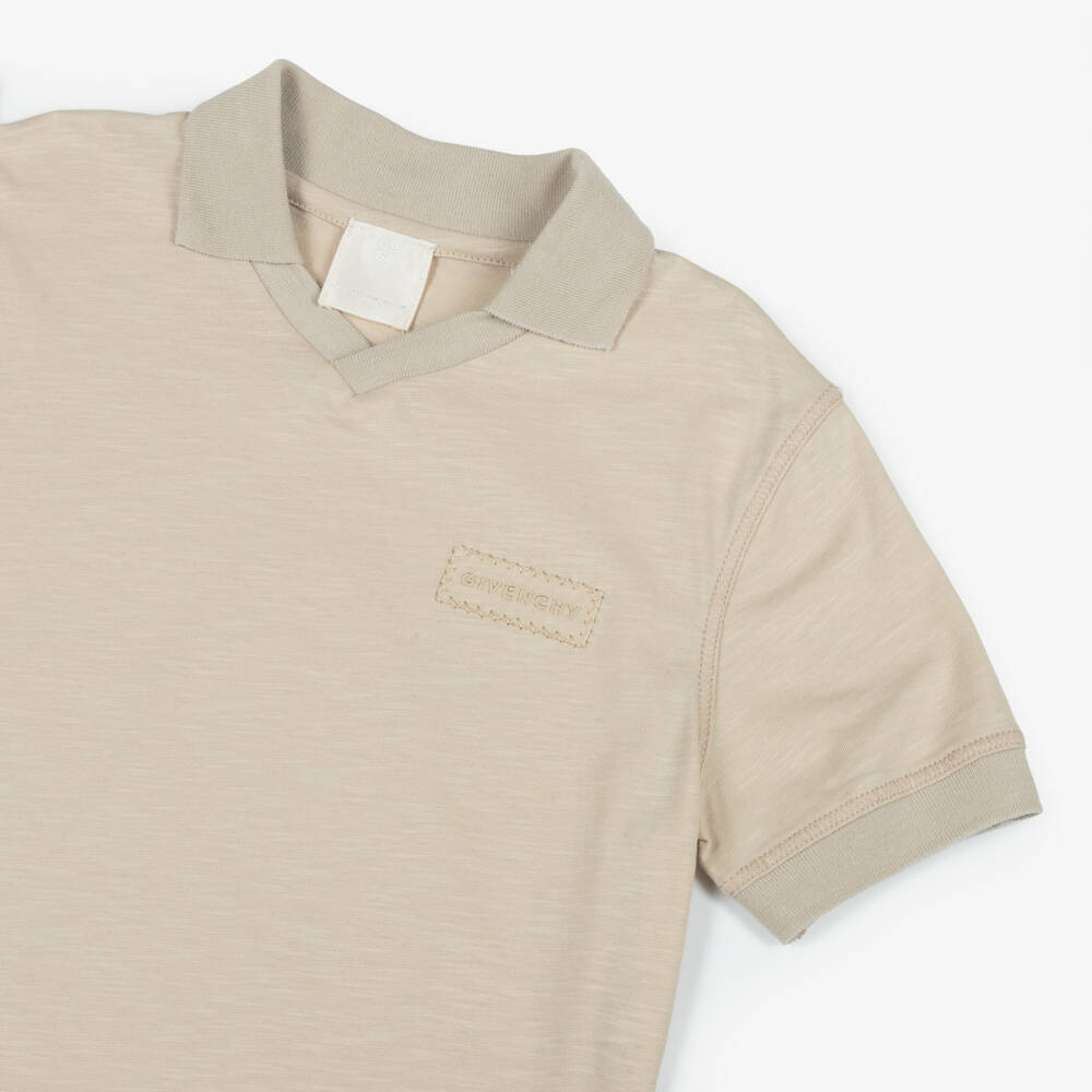 Givenchy-Boys Beige Marl Cotton T-Shirt with Collar | Childrensalon