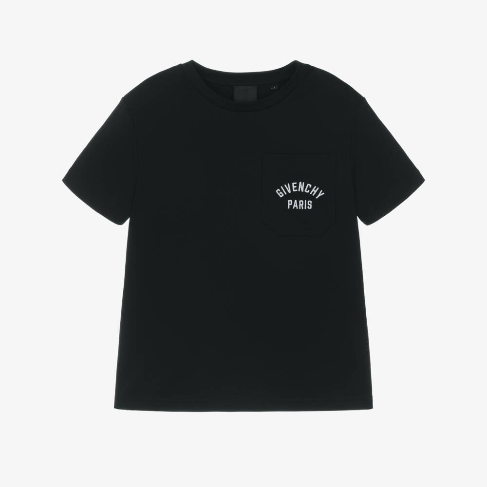 Givenchy-Boys Black Cotton T-Shirt with Embroidered Logo Pocket | Childrensalon