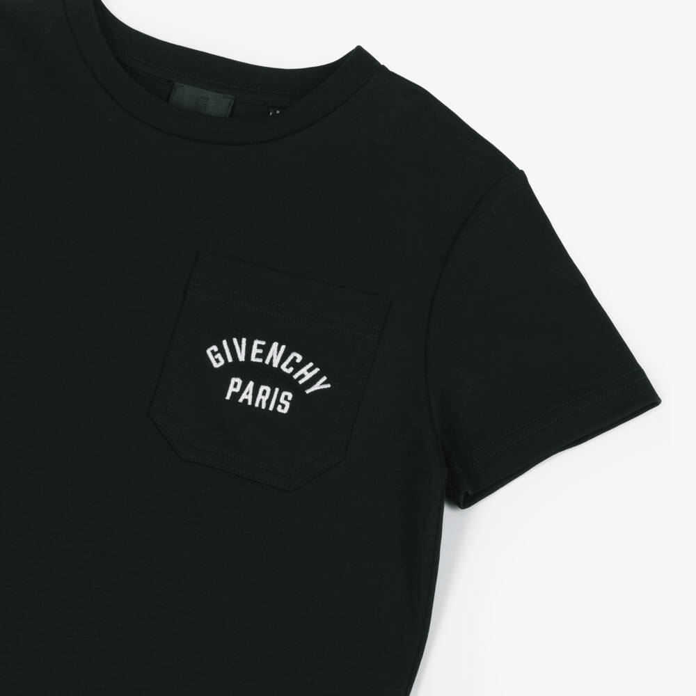 Givenchy-Boys Black Cotton T-Shirt with Embroidered Logo Pocket | Childrensalon