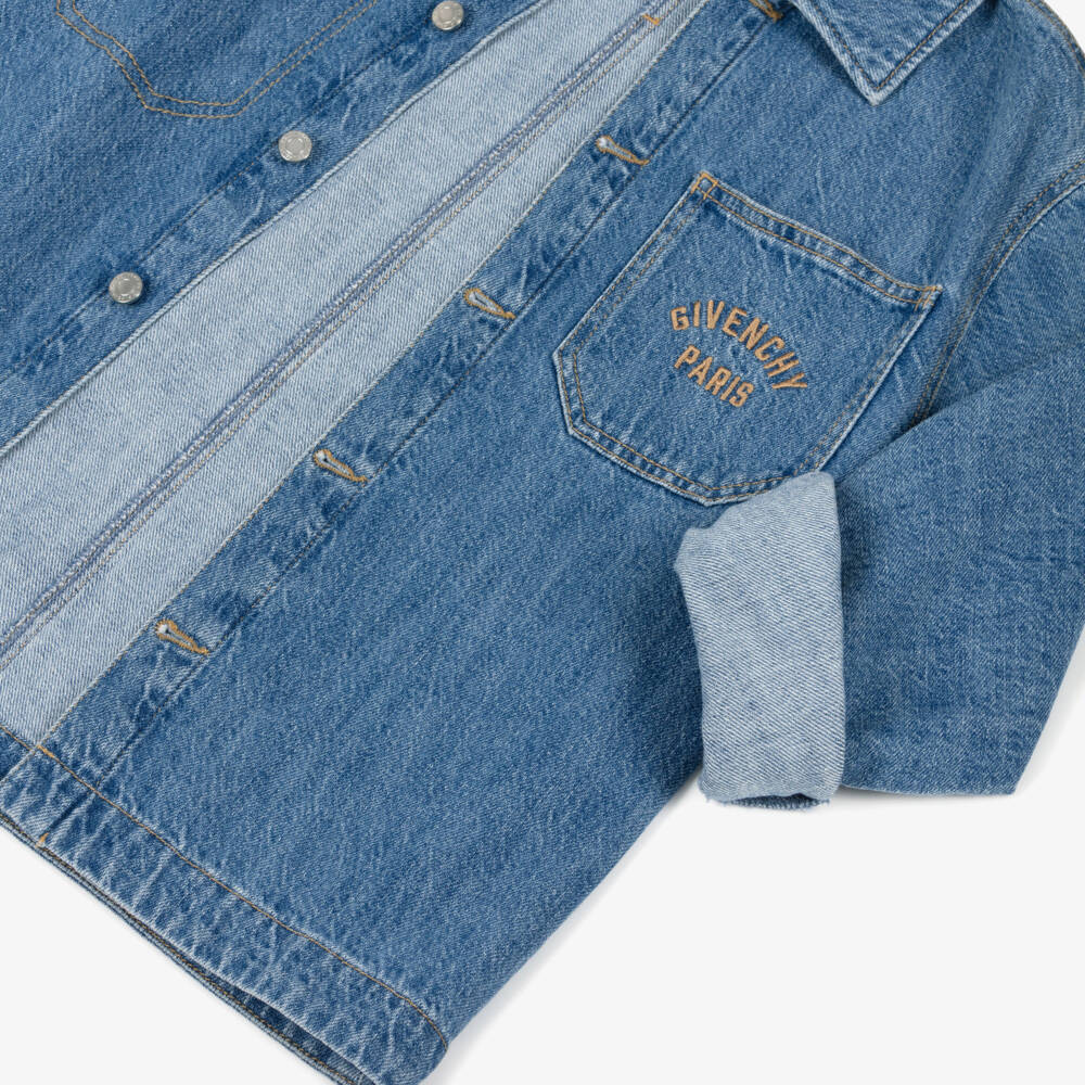 Givenchy-Boys Blue Denim Jacket with Embroidered Logo Pocket | Childrensalon