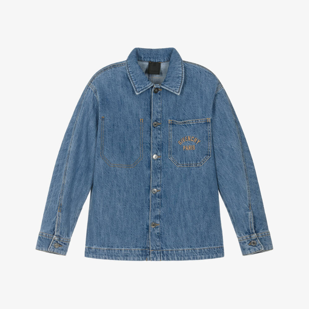 Givenchy-Boys Blue Denim Jacket with Embroidered Logo Pocket | Childrensalon