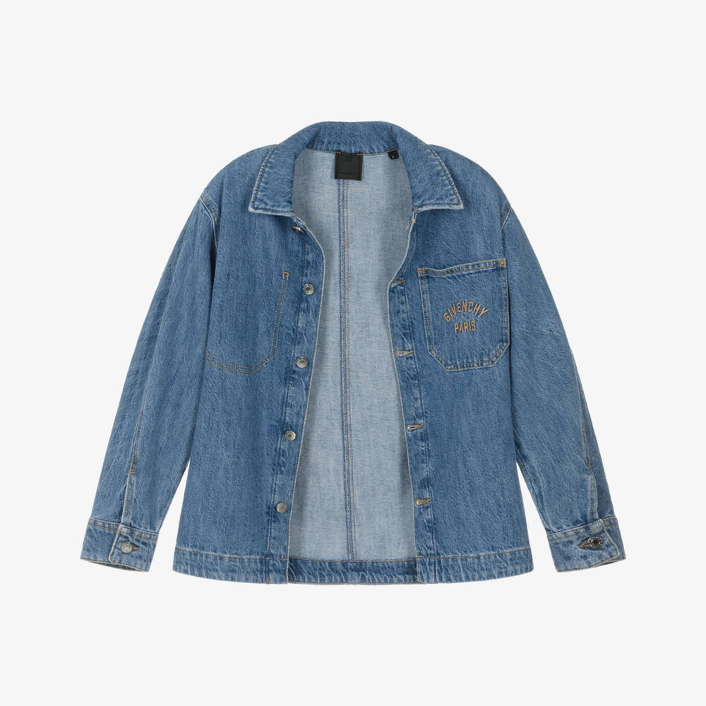 Givenchy-Boys Blue Denim Jacket with Embroidered Logo Pocket | Childrensalon