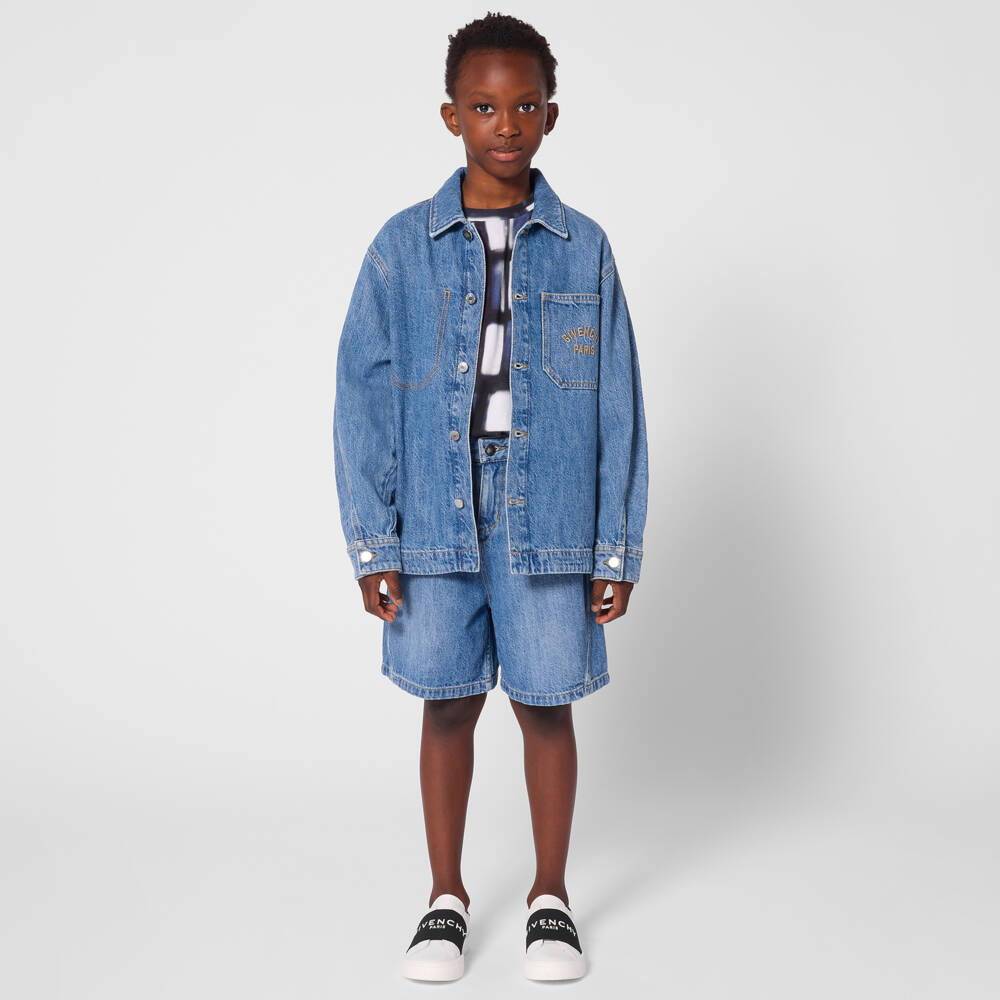Givenchy-Boys Blue Denim Jacket with Embroidered Logo Pocket | Childrensalon