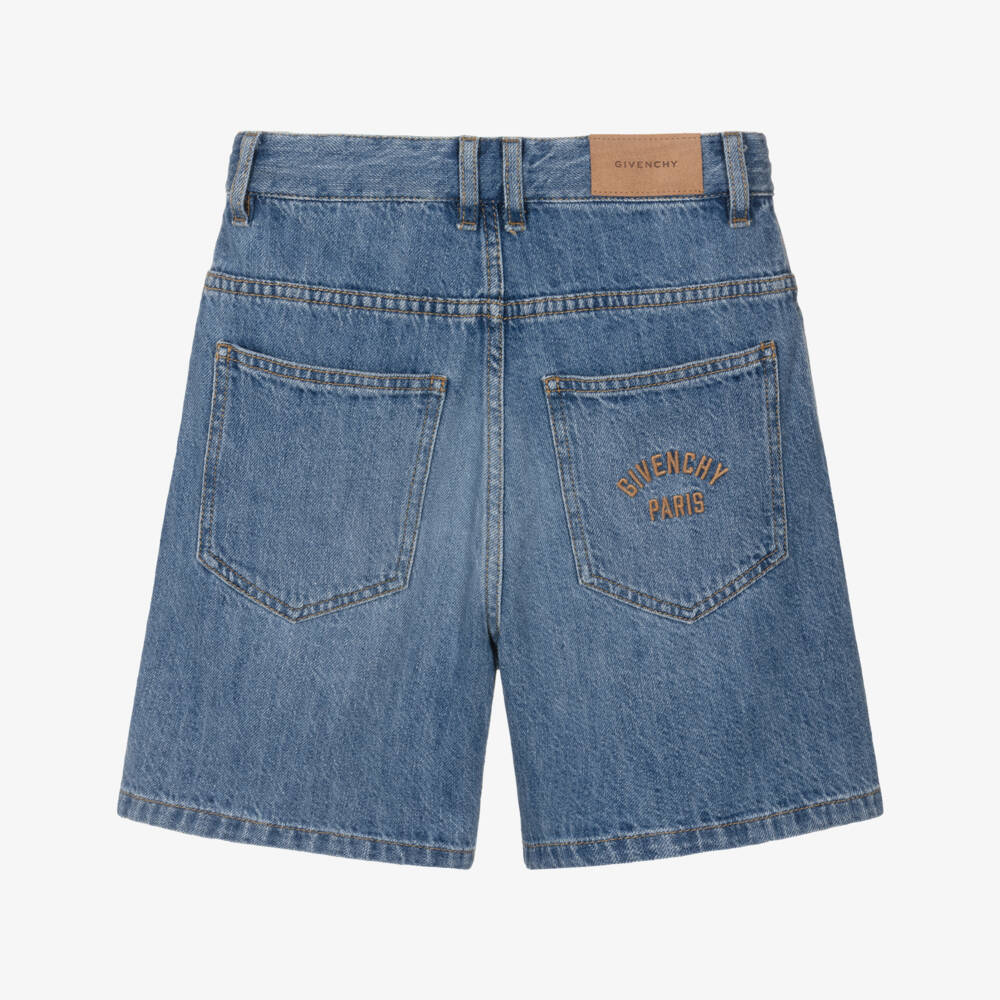 Givenchy-Boys Blue Denim Shorts with Embroidered Logo | Childrensalon