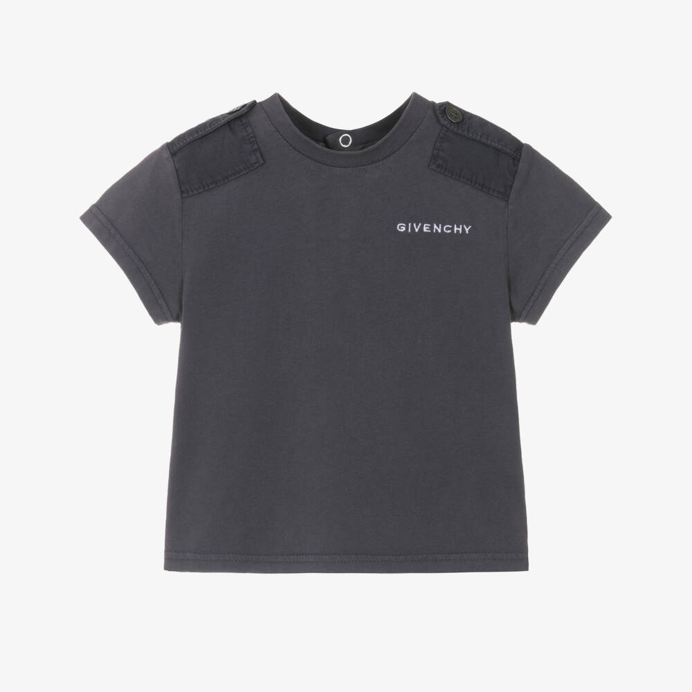 Givenchy-Boys Dark Grey Cotton Shoulder Tab T-Shirt | Childrensalon