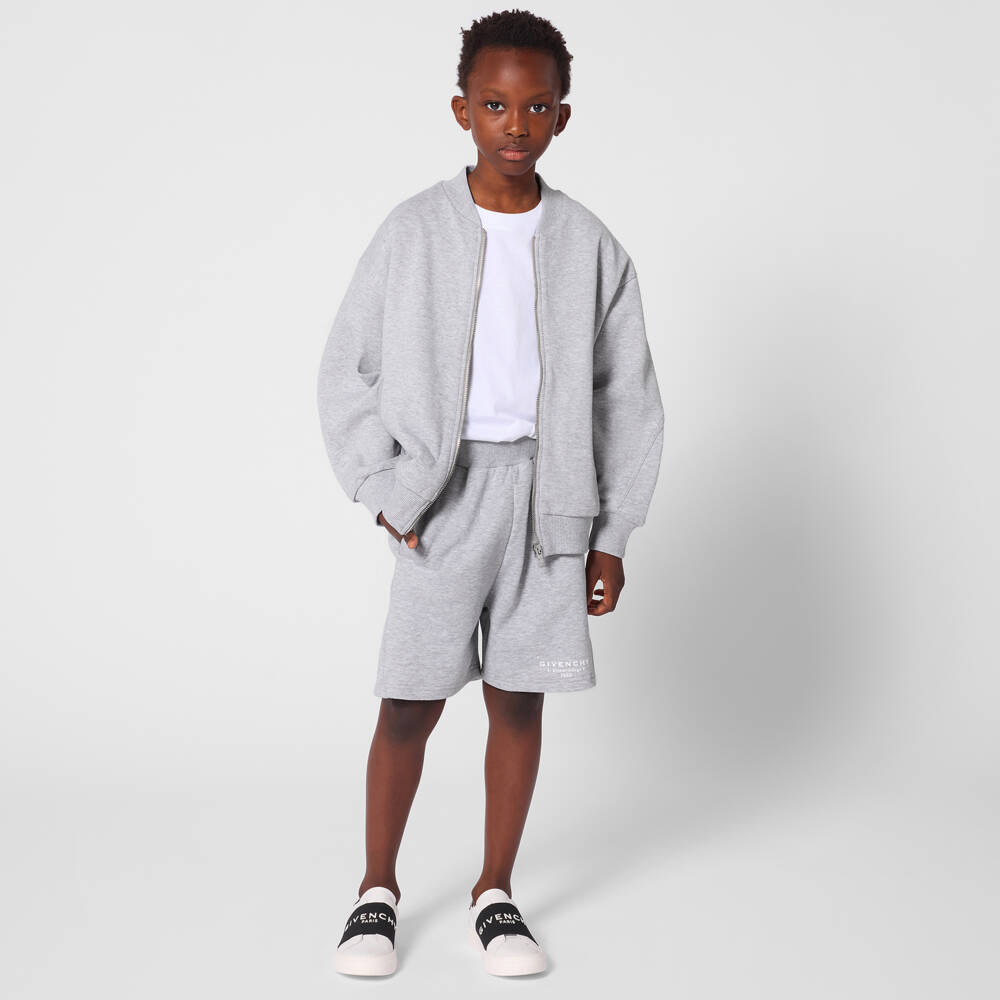 Givenchy-شورت جيرسي وبيكيه بشعار مطبوع لون رمادي للأولاد | Childrensalon