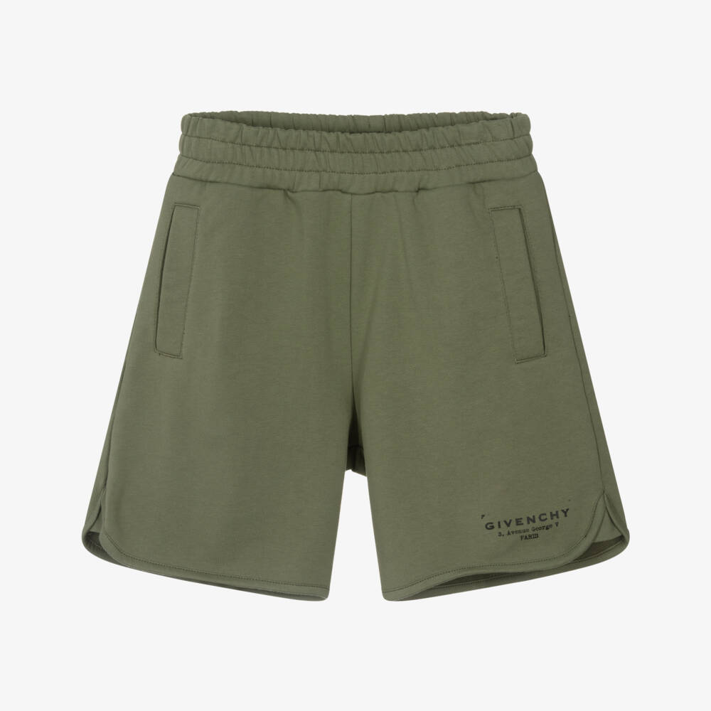 Givenchy-Boys Khaki Green Cotton Jersey Shorts with Givenchy Stamp | Childrensalon