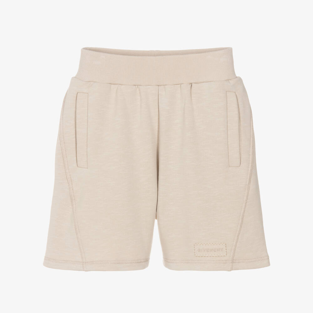 Givenchy-Шорты бежевые из хлопкового трикотажа с логотипом для мальчиков | Childrensalon