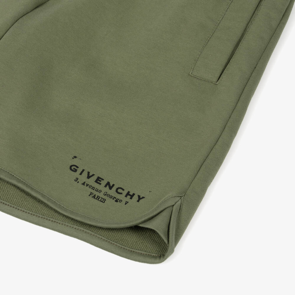 Givenchy-Boys Moss Green Cotton Jersey Shorts with Givenchy Stamp | Childrensalon