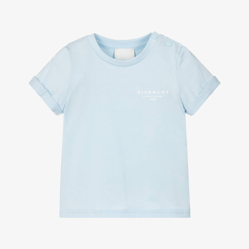 Givenchy-Boys Pale Blue Cotton Givenchy Stamp Logo T-Shirt | Childrensalon