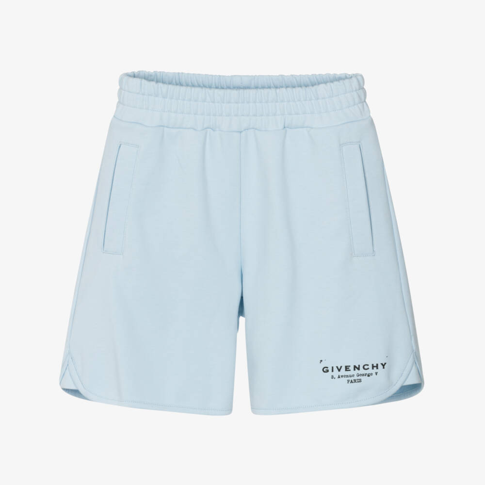 Givenchy-Boys Pale Blue Cotton Jersey Shorts with Givenchy Stamp | Childrensalon