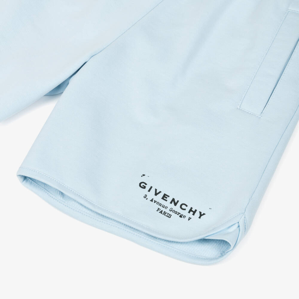 Givenchy-Шорты голубые из хлопкового трикотажа с логотипом Givenchy для мальчиков  | Childrensalon